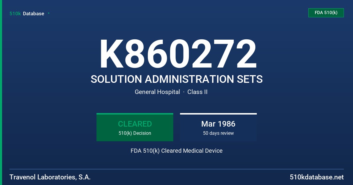K860272 SOLUTION ADMINISTRATION SETS FDA 510(k) Cleared Medical Device
