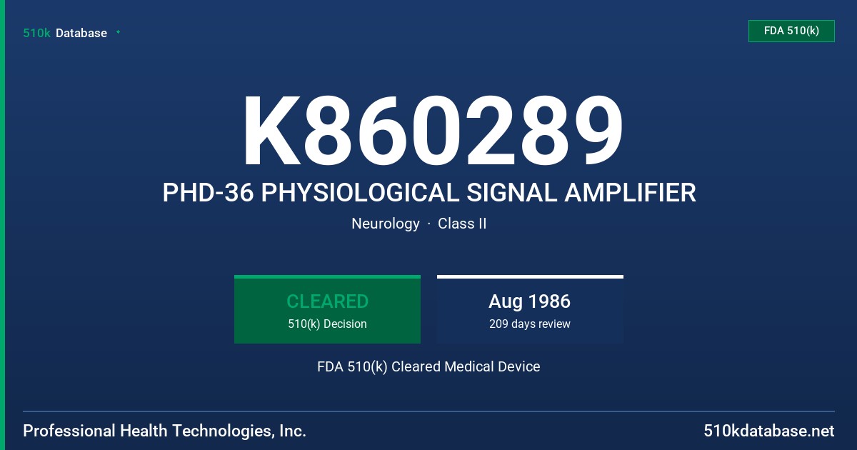 K860289 PHD-36 PHYSIOLOGICAL SIGNAL AMPLIFIER FDA 510(k) Cleared Medical Device