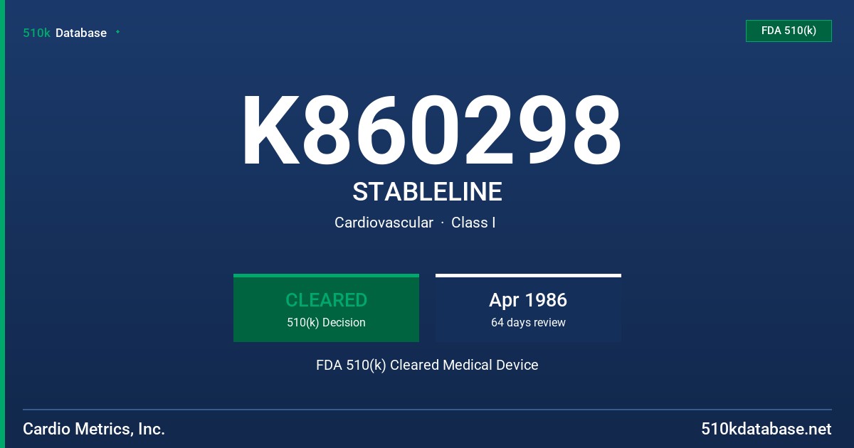 K860298 STABLELINE FDA 510(k) Cleared Medical Device
