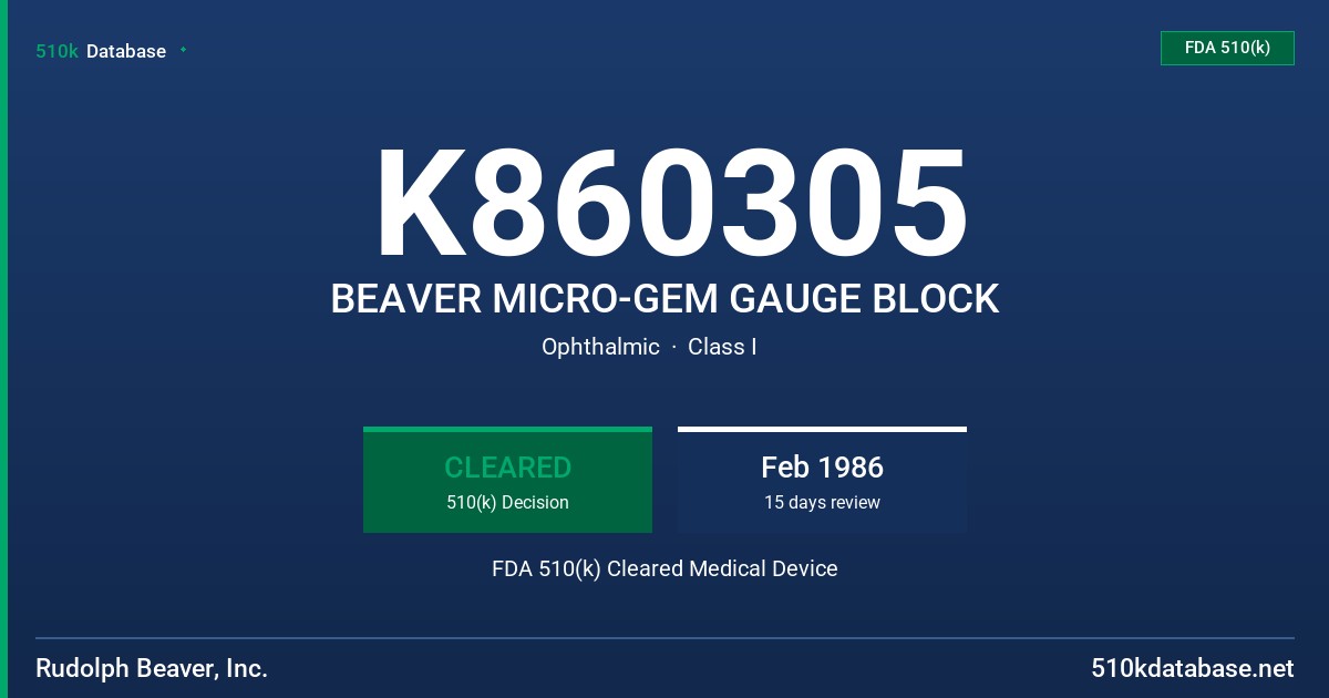 K860305 BEAVER MICRO-GEM GAUGE BLOCK FDA 510(k) Cleared Medical Device