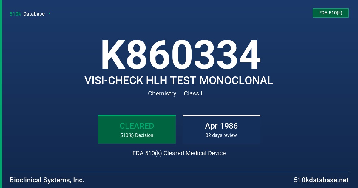 K860334 VISI-CHECK HLH TEST MONOCLONAL FDA 510(k) Cleared Medical Device