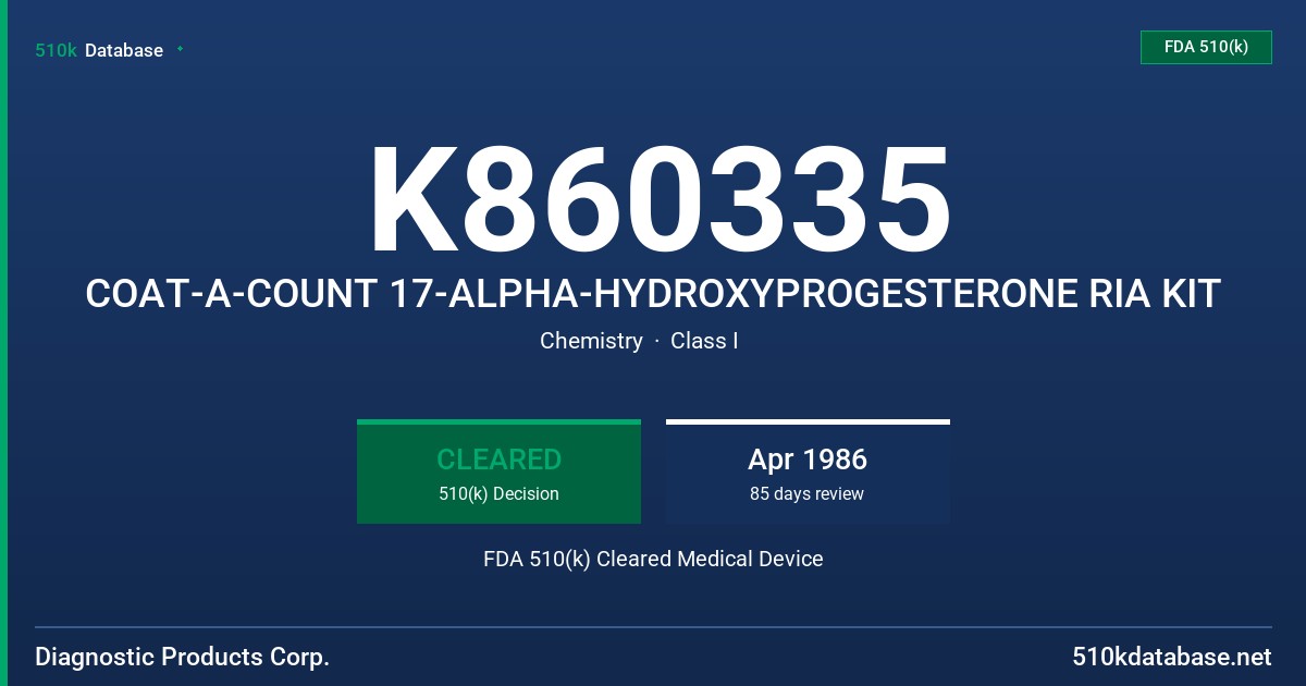 K860335 COAT-A-COUNT 17-ALPHA-HYDROXYPROGESTERONE RIA KIT FDA 510(k) Cleared Medical Device