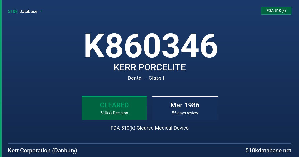 K860346 KERR PORCELITE FDA 510(k) Cleared Medical Device