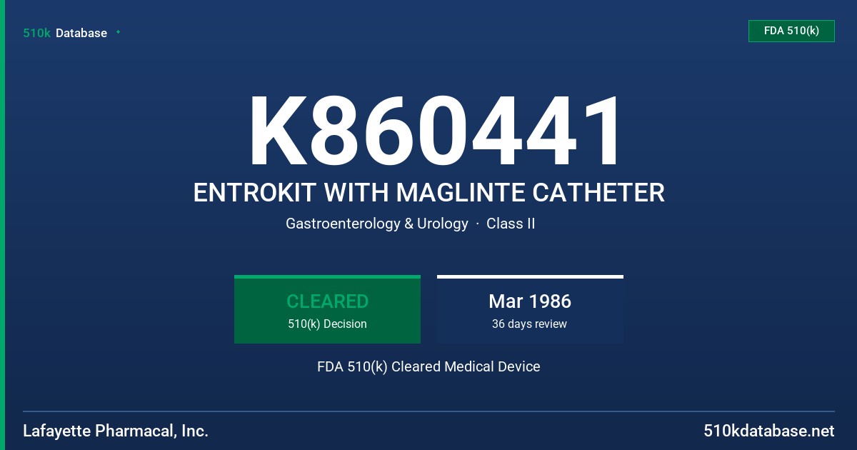 K860441 ENTROKIT WITH MAGLINTE CATHETER FDA 510(k) Cleared Medical Device