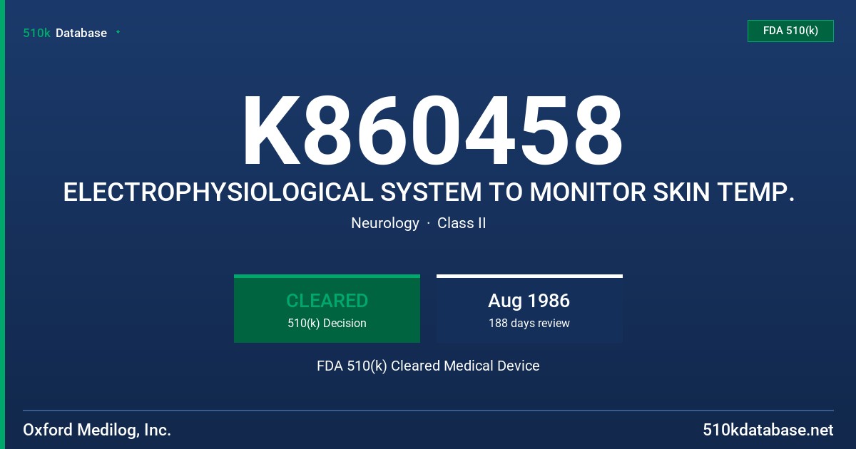 K860458 ELECTROPHYSIOLOGICAL SYSTEM TO MONITOR SKIN TEMP. FDA 510(k) Cleared Medical Device