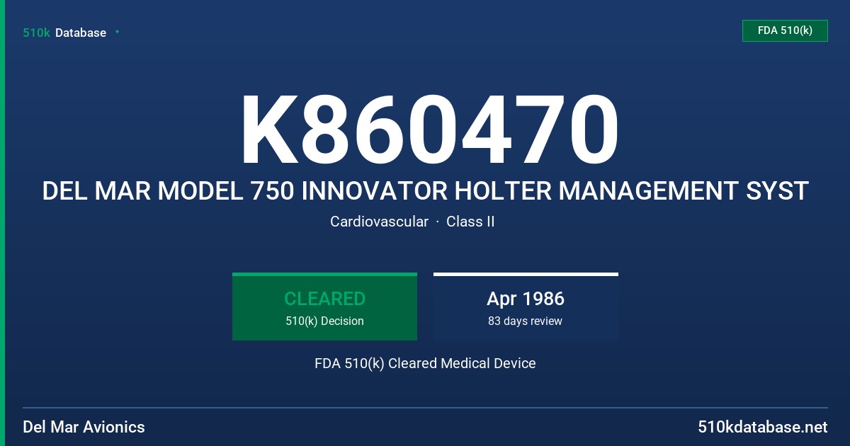 K860470 DEL MAR MODEL 750 INNOVATOR HOLTER MANAGEMENT SYST FDA 510(k) Cleared Medical Device