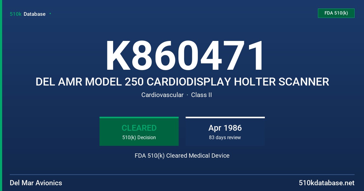K860471 DEL AMR MODEL 250 CARDIODISPLAY HOLTER SCANNER FDA 510(k) Cleared Medical Device