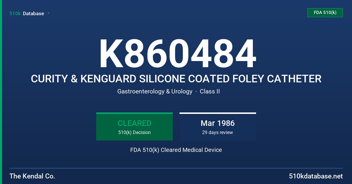 K860484 CURITY & KENGUARD SILICONE COATED FOLEY CATHETER FDA 510(k) Cleared Medical Device