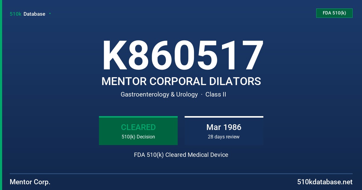 K860517 MENTOR CORPORAL DILATORS FDA 510(k) Cleared Medical Device