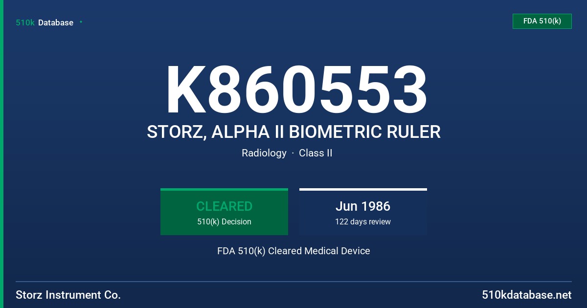 K860553 STORZ, ALPHA II BIOMETRIC RULER FDA 510(k) Cleared Medical Device