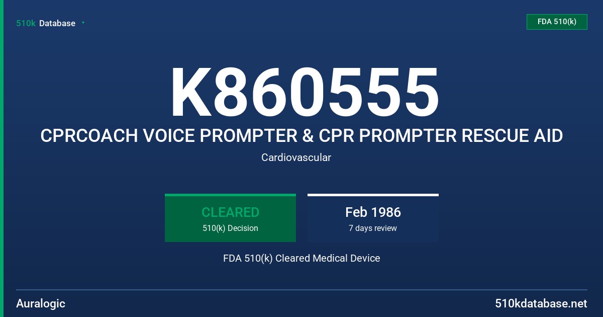 K860555 CPRCOACH VOICE PROMPTER & CPR PROMPTER RESCUE AID FDA 510(k) Cleared Medical Device