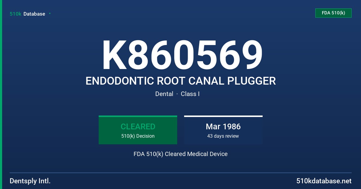 K860569 ENDODONTIC ROOT CANAL PLUGGER FDA 510(k) Cleared Medical Device