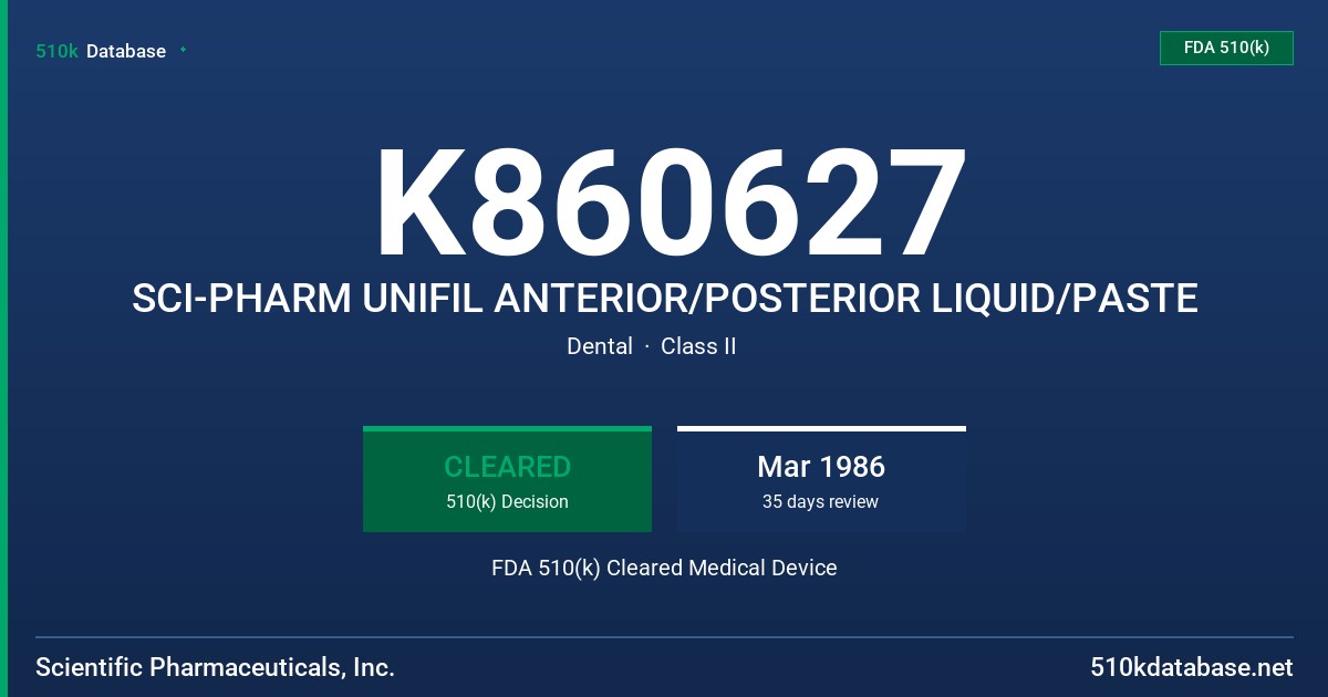K860627 SCI-PHARM UNIFIL ANTERIOR/POSTERIOR LIQUID/PASTE FDA 510(k) Cleared Medical Device