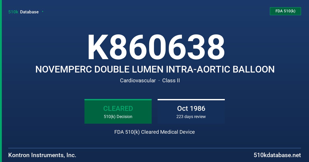 K860638 NOVEMPERC DOUBLE LUMEN INTRA-AORTIC BALLOON FDA 510(k) Cleared Medical Device