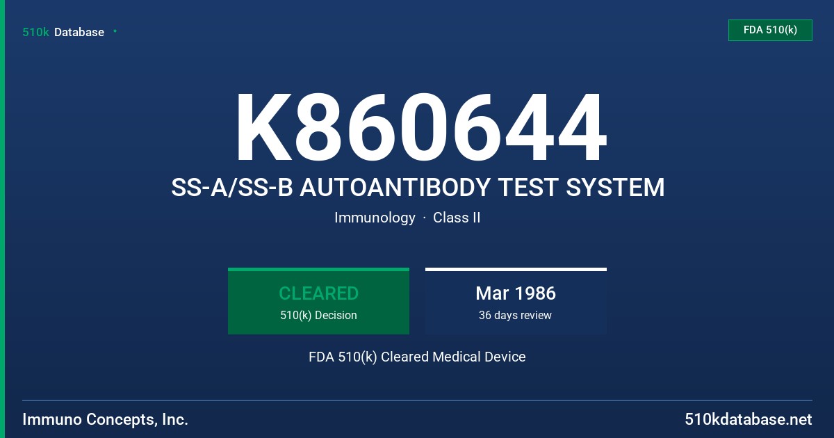 K860644 SS-A/SS-B AUTOANTIBODY TEST SYSTEM FDA 510(k) Cleared Medical Device