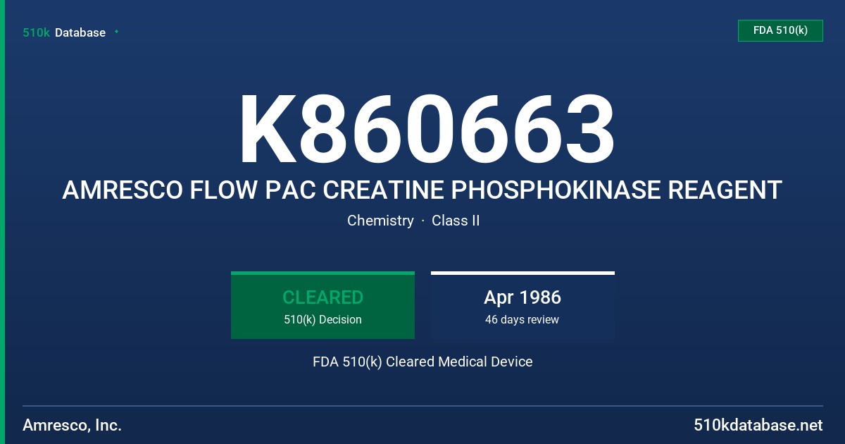 K860663 AMRESCO FLOW PAC CREATINE PHOSPHOKINASE REAGENT FDA 510(k) Cleared Medical Device