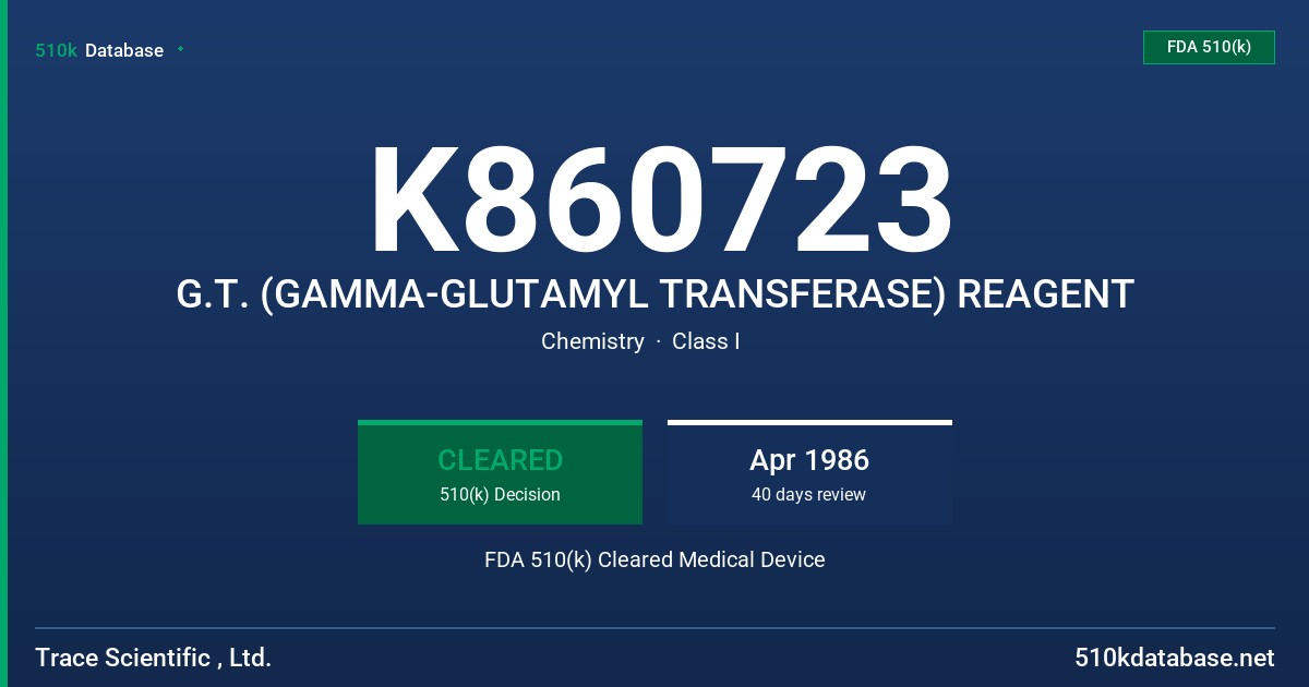 K860723 G.T. (GAMMA-GLUTAMYL TRANSFERASE) REAGENT FDA 510(k) Cleared Medical Device