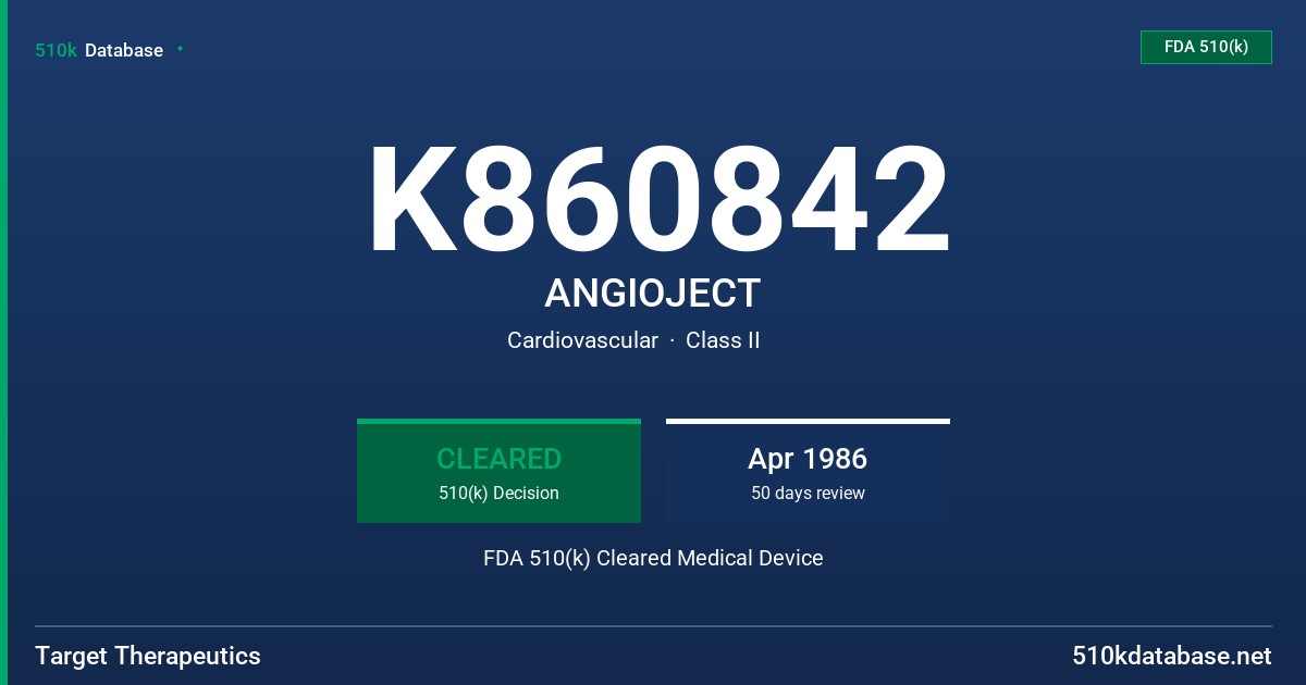 K860842 ANGIOJECT FDA 510(k) Cleared Medical Device