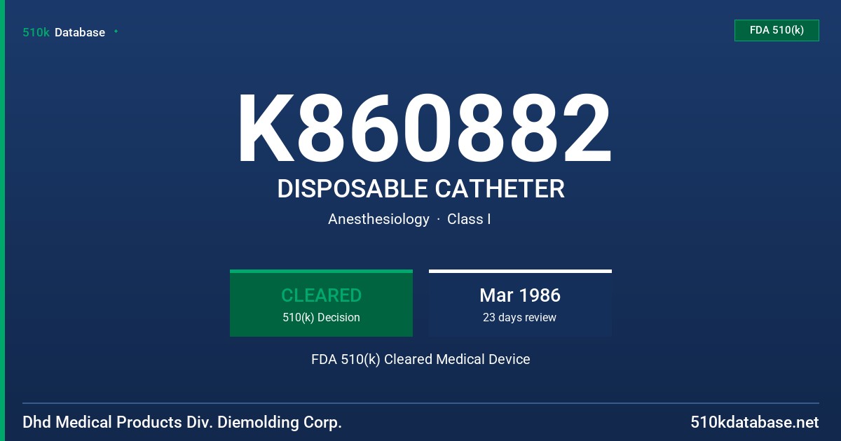 K860882 DISPOSABLE CATHETER FDA 510(k) Cleared Medical Device
