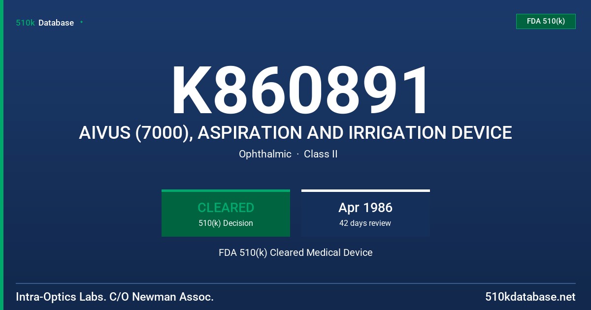 K860891 AIVUS (7000), ASPIRATION AND IRRIGATION DEVICE FDA 510(k) Cleared Medical Device