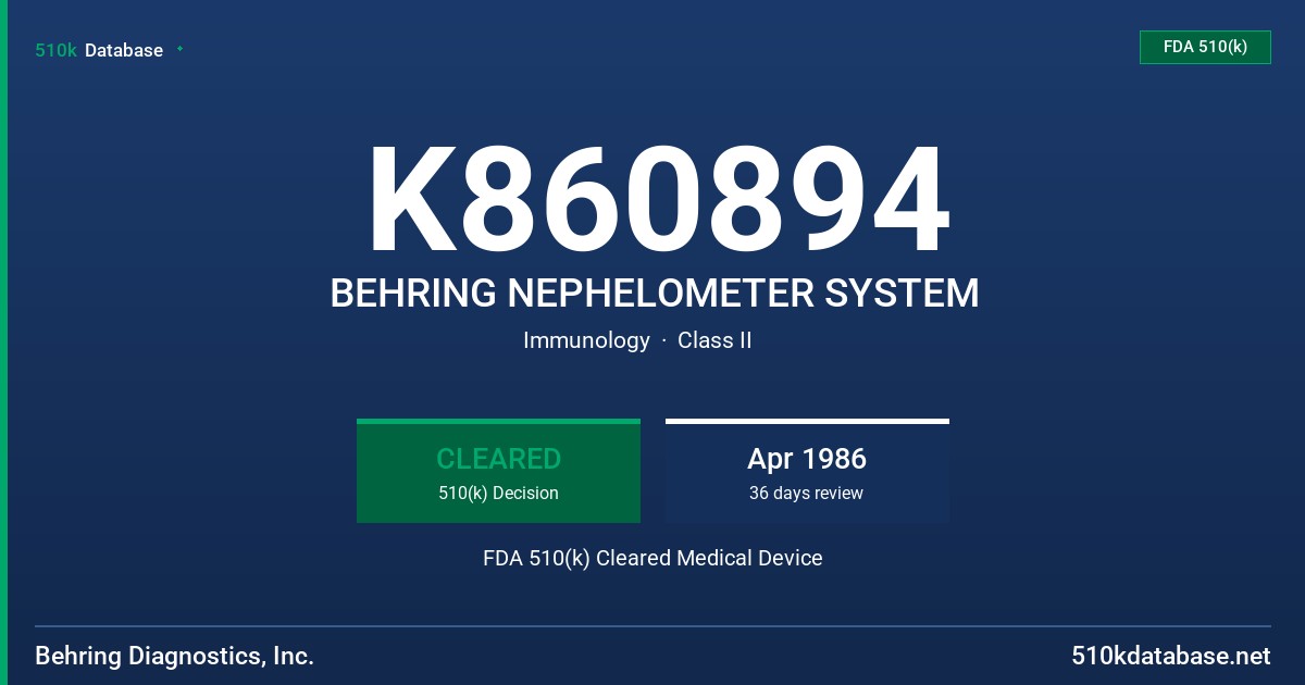 K860894 BEHRING NEPHELOMETER SYSTEM FDA 510(k) Cleared Medical Device