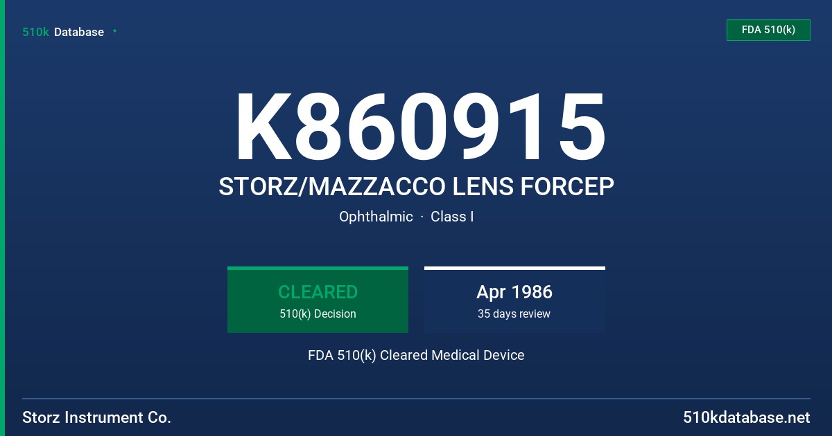 K860915 STORZ/MAZZACCO LENS FORCEP FDA 510(k) Cleared Medical Device