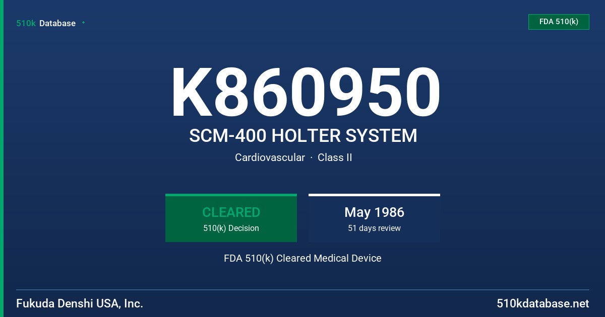 K860950 SCM-400 HOLTER SYSTEM FDA 510(k) Cleared Medical Device