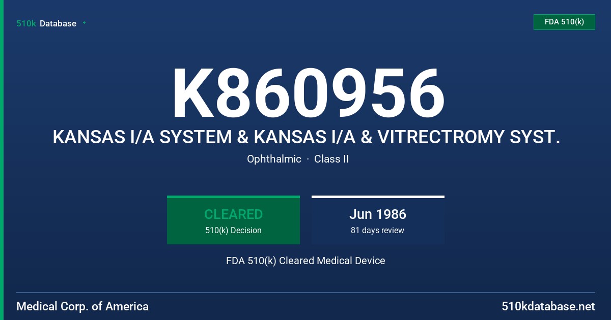 K860956 KANSAS I/A SYSTEM & KANSAS I/A & VITRECTROMY SYST. FDA 510(k) Cleared Medical Device