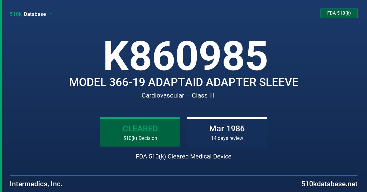 K860985 MODEL 366-19 ADAPTAID ADAPTER SLEEVE FDA 510(k) Cleared Medical Device
