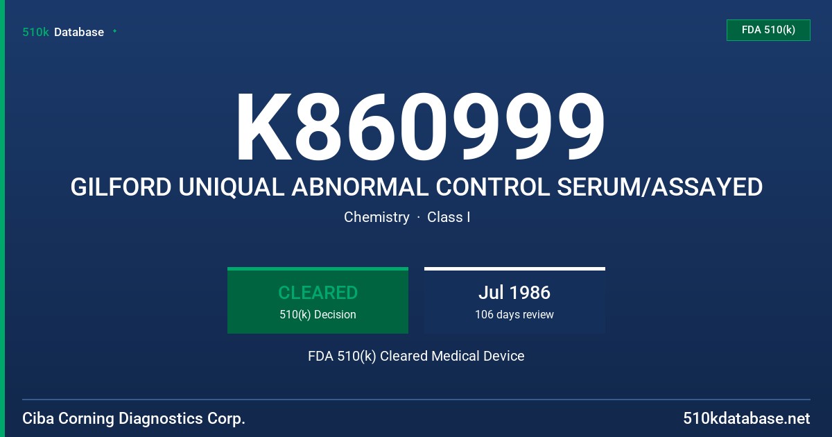 K860999 GILFORD UNIQUAL ABNORMAL CONTROL SERUM/ASSAYED FDA 510(k) Cleared Medical Device