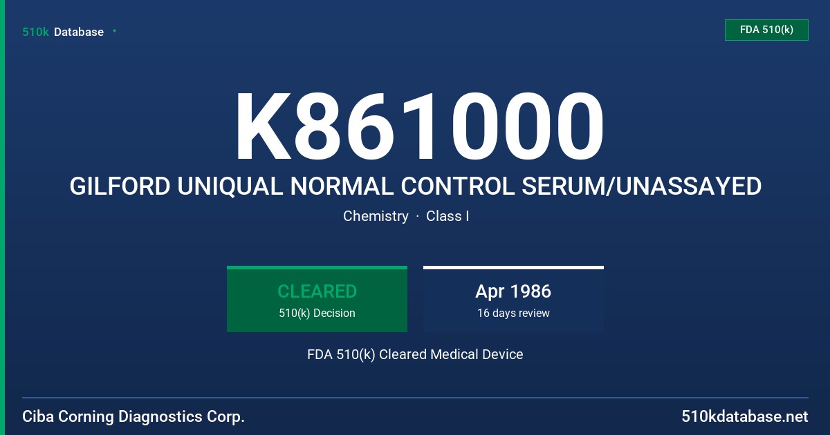 K861000 GILFORD UNIQUAL NORMAL CONTROL SERUM/UNASSAYED FDA 510(k) Cleared Medical Device
