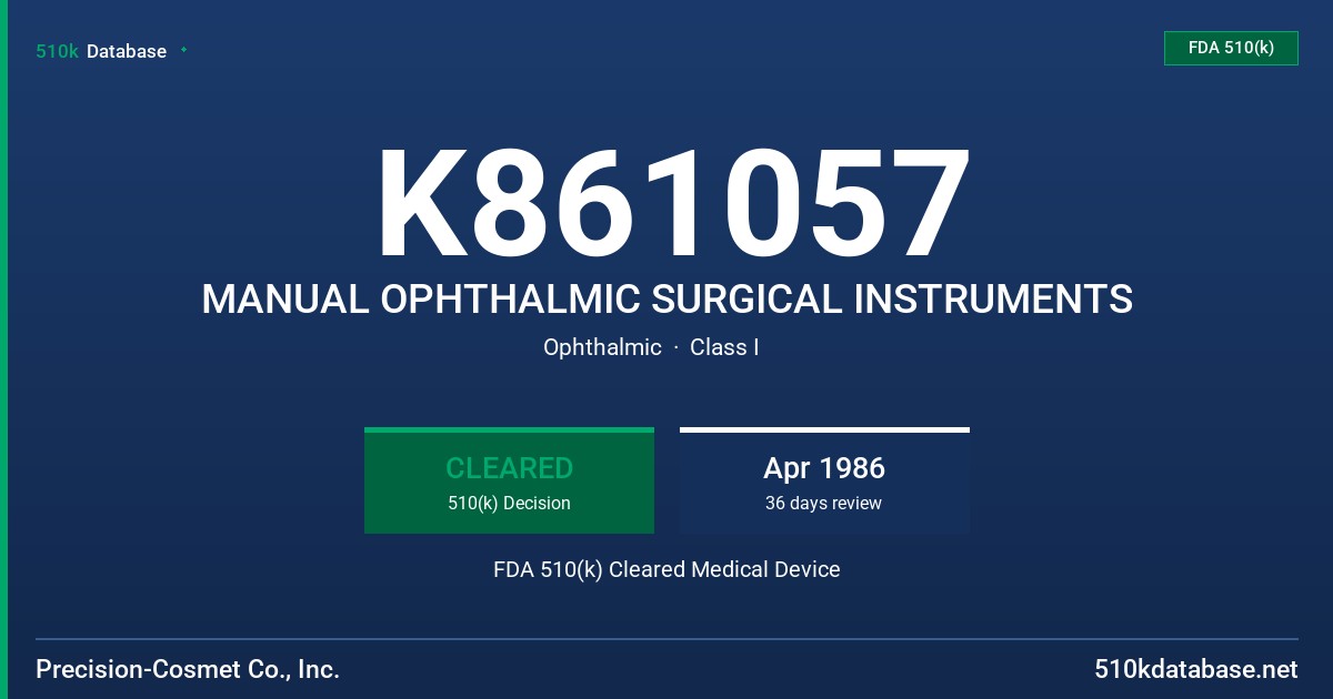 K861057 MANUAL OPHTHALMIC SURGICAL INSTRUMENTS FDA 510(k) Cleared Medical Device