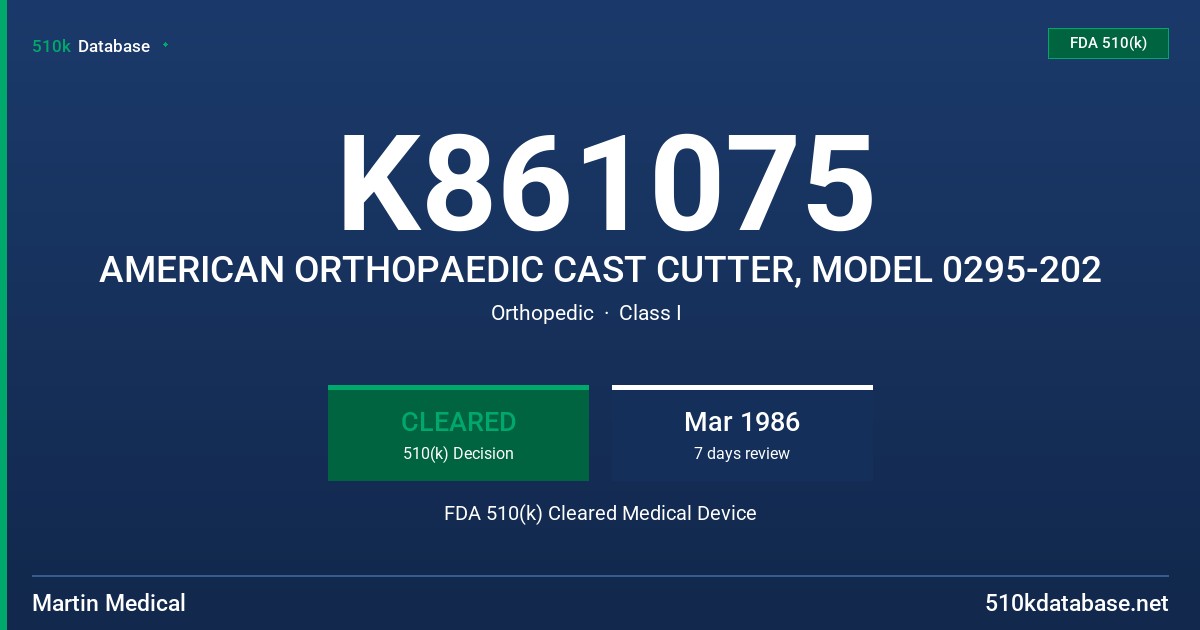 K861075 AMERICAN ORTHOPAEDIC CAST CUTTER, MODEL 0295-202 FDA 510(k) Cleared Medical Device