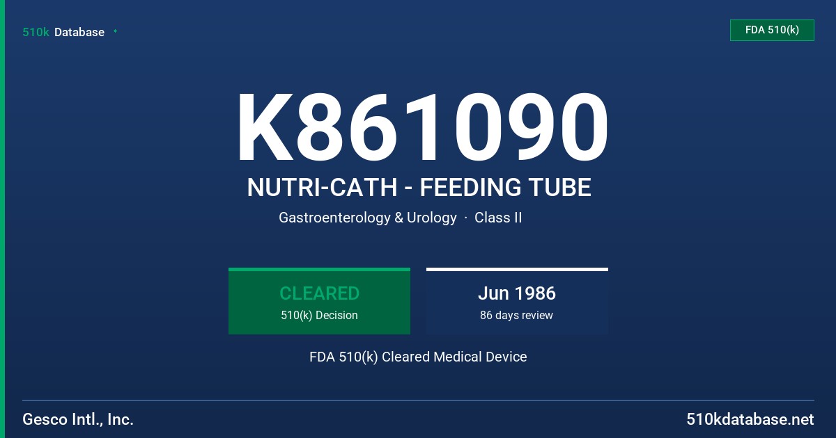 K861090 NUTRI-CATH - FEEDING TUBE FDA 510(k) Cleared Medical Device