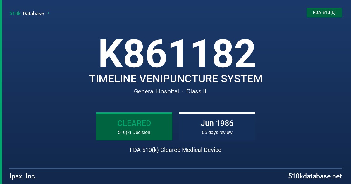 K861182 TIMELINE VENIPUNCTURE SYSTEM FDA 510(k) Cleared Medical Device