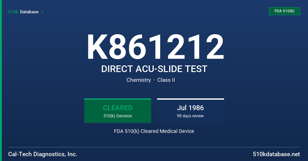 K861212 DIRECT ACU-SLIDE TEST FDA 510(k) Cleared Medical Device