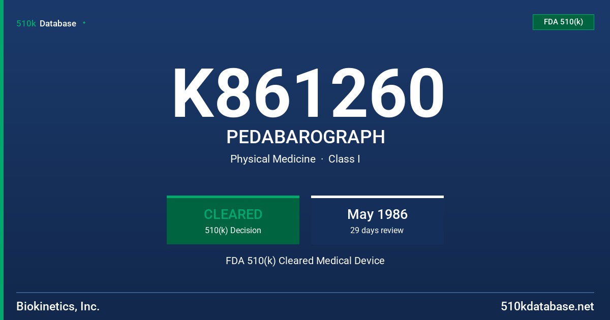 K861260 PEDABAROGRAPH FDA 510(k) Cleared Medical Device