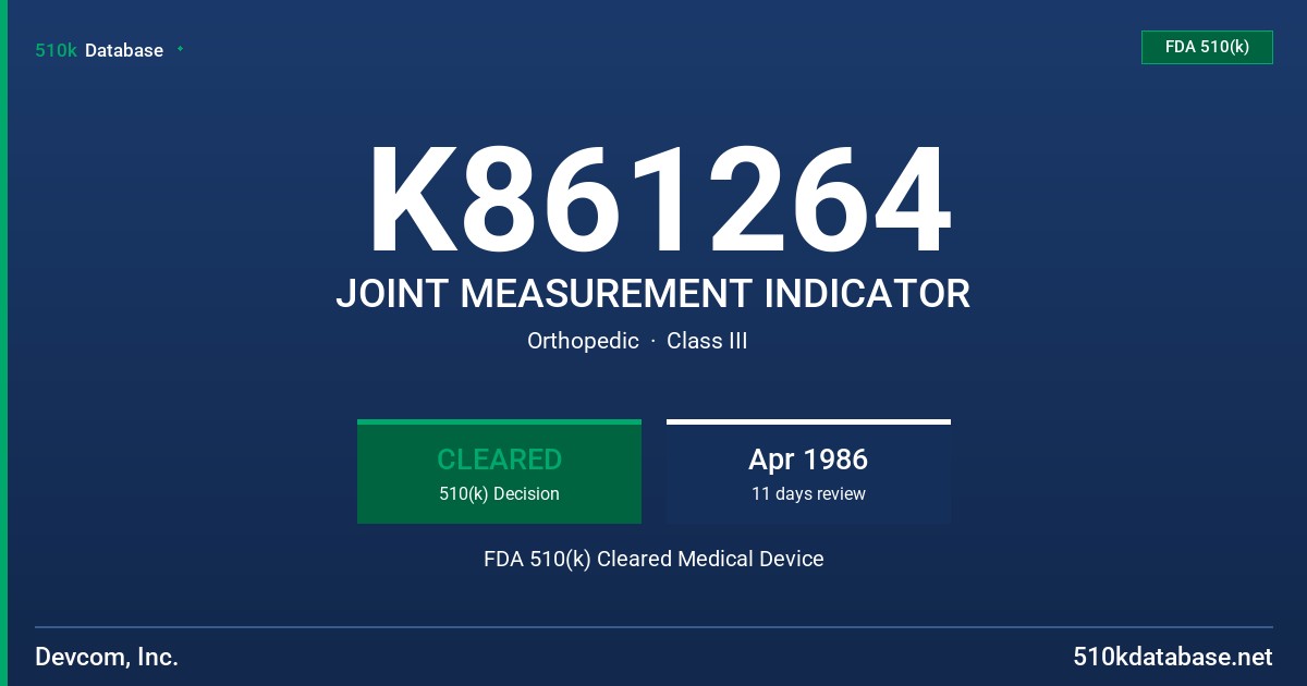 K861264 JOINT MEASUREMENT INDICATOR FDA 510(k) Cleared Medical Device
