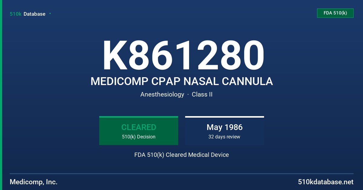 K861280 MEDICOMP CPAP NASAL CANNULA FDA 510(k) Cleared Medical Device