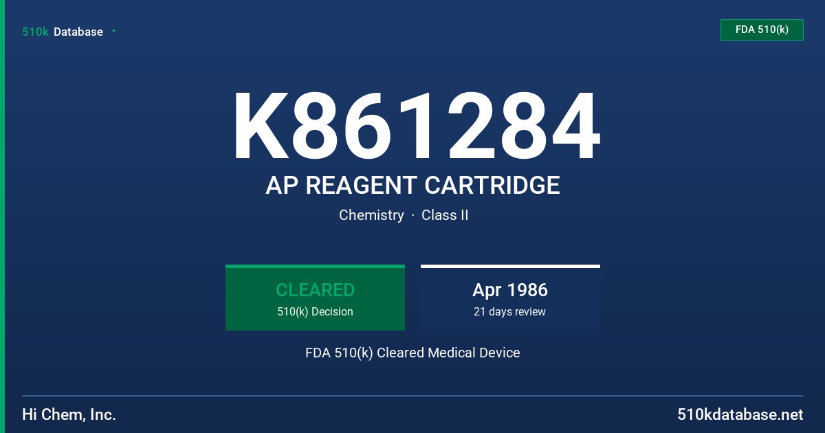 K861284 AP REAGENT CARTRIDGE FDA 510(k) Cleared Medical Device