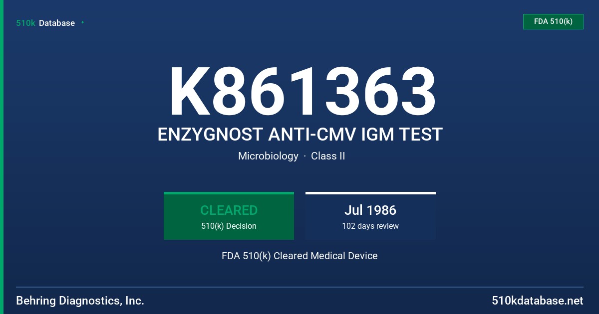 K861363 ENZYGNOST ANTI-CMV IGM TEST FDA 510(k) Cleared Medical Device