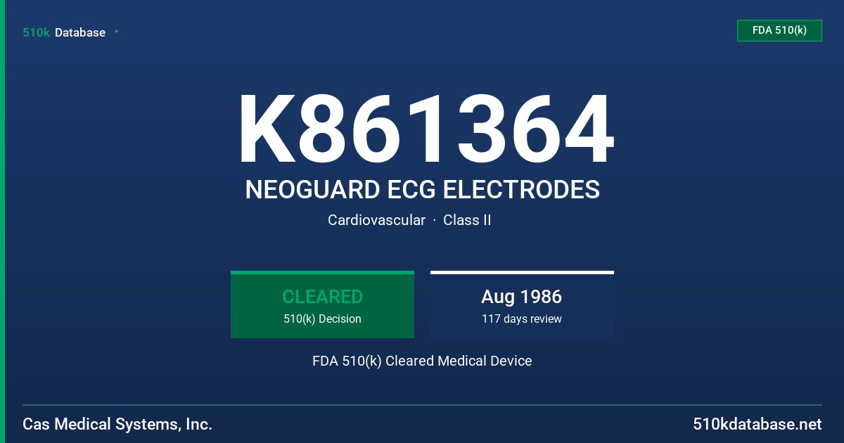 K861364 NEOGUARD ECG ELECTRODES FDA 510(k) Cleared Medical Device