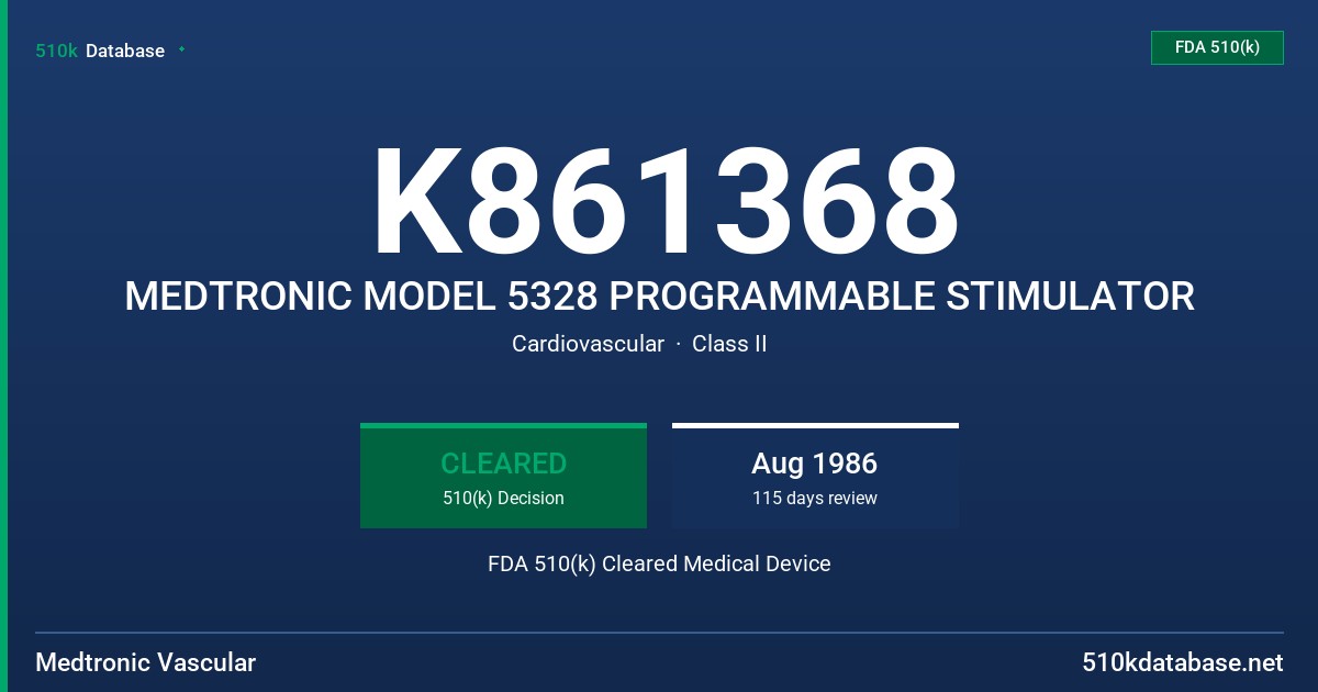 K861368 MEDTRONIC MODEL 5328 PROGRAMMABLE STIMULATOR FDA 510(k) Cleared Medical Device