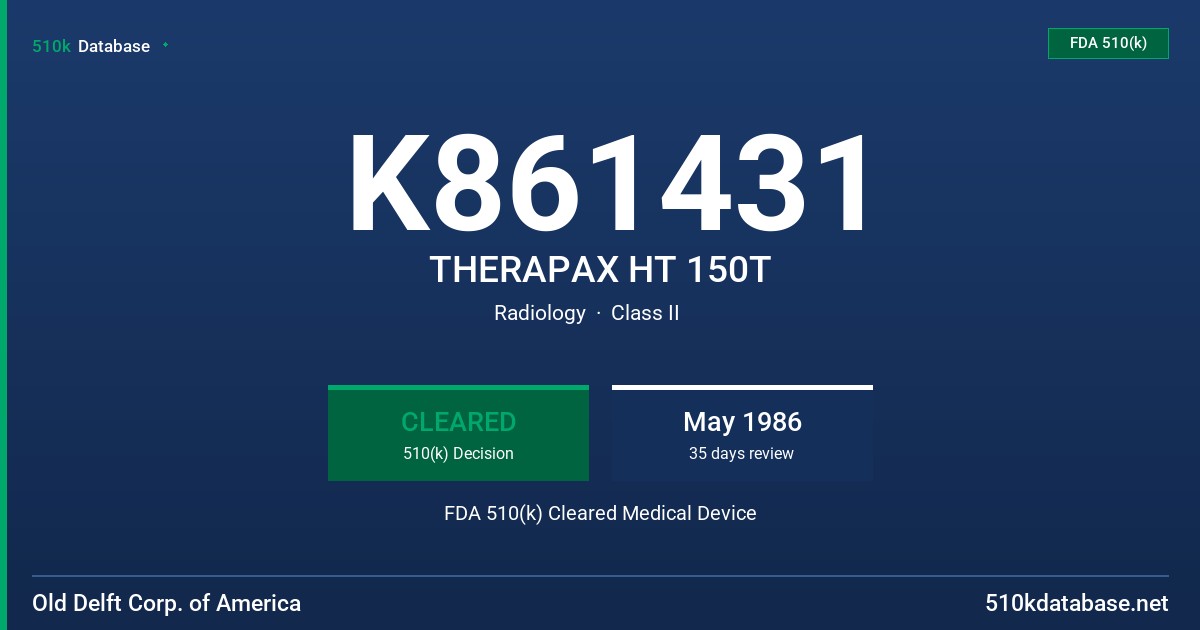 K861431 THERAPAX HT 150T FDA 510(k) Cleared Medical Device
