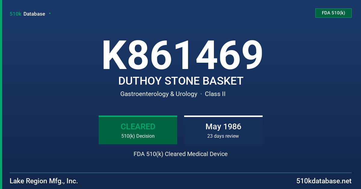 K861469 DUTHOY STONE BASKET FDA 510(k) Cleared Medical Device