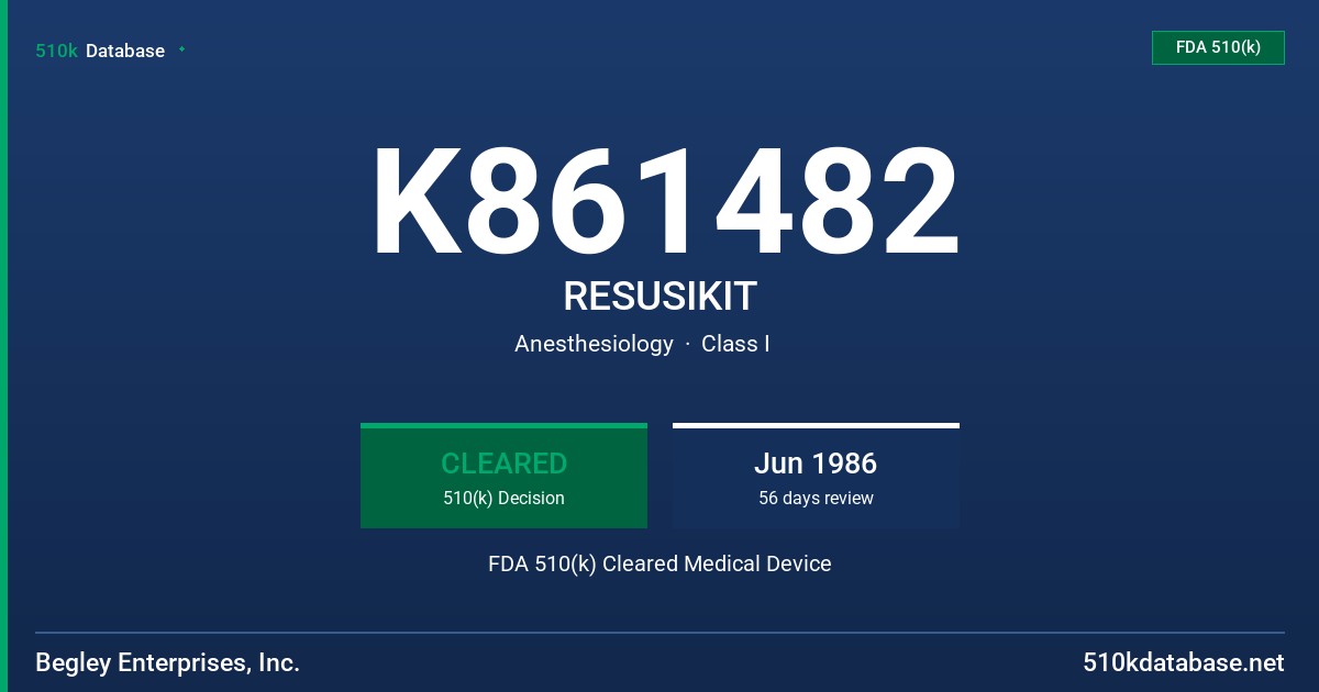 K861482 RESUSIKIT FDA 510(k) Cleared Medical Device