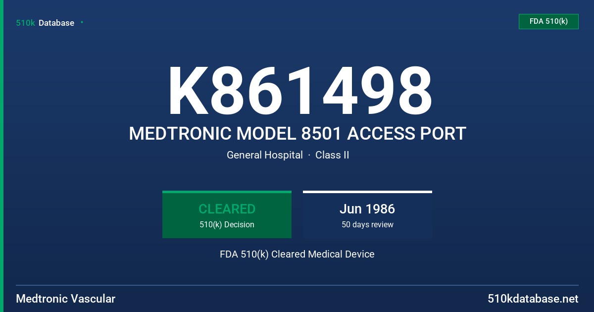 K861498 MEDTRONIC MODEL 8501 ACCESS PORT FDA 510(k) Cleared Medical Device