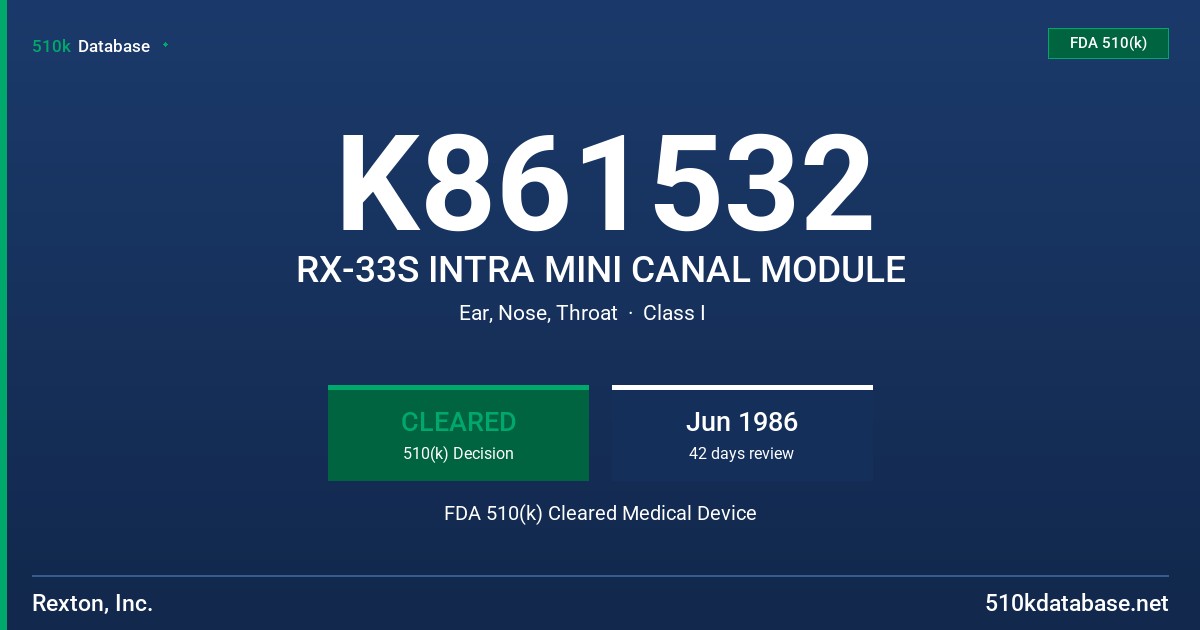 K861532 RX-33S INTRA MINI CANAL MODULE FDA 510(k) Cleared Medical Device