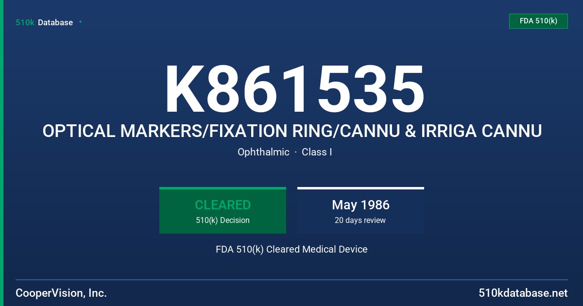 K861535 OPTICAL MARKERS/FIXATION RING/CANNU & IRRIGA CANNU FDA 510(k) Cleared Medical Device