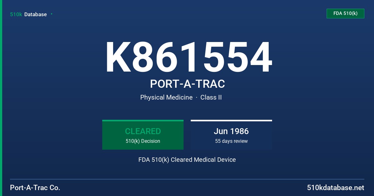 K861554 PORT-A-TRAC FDA 510(k) Cleared Medical Device